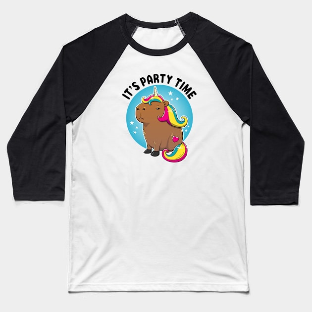 It's party time Capybara Unicorn Baseball T-Shirt by capydays